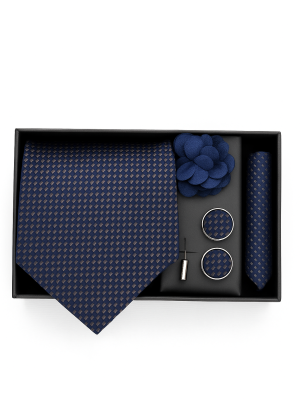 Set | Corbata | 4 Piezas | Azul cuadros café