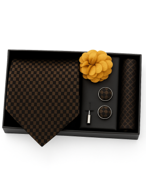 Set | Corbata | 4 Piezas | Café cuadros