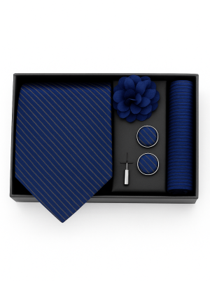 Set | Corbata | 4 Piezas | Azul marino lineas