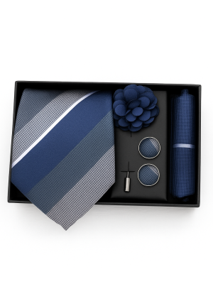 Set | Corbata | 4 Piezas | Azul rayas