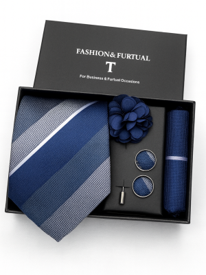 Set | Corbata | 4 Piezas | Azul rayas