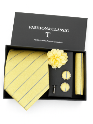 Set | Corbata | 4 Piezas | Amarillo rayas