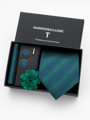 Set | Corbata | 4 Piezas | Verde rayas