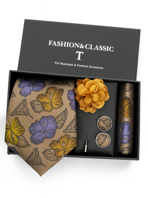Set | Corbata | 4 Piezas | Café flores