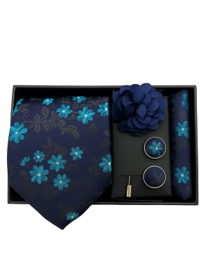 Set | Corbata | 4 Piezas | Celeste flores
