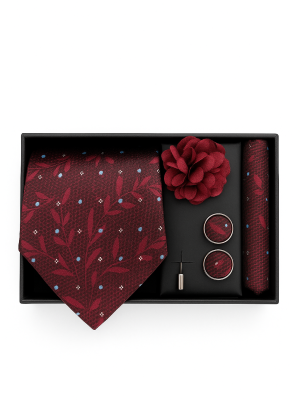 Set | Corbata | 4 Piezas | Burdeo diseño