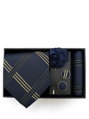 Set | Corbata | 4 Piezas | Azul lineas