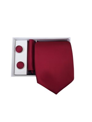 Set | Corbata | 3 Piezas | Burdeo Lisa